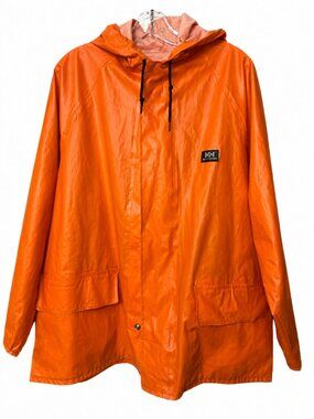 RARE Vintage Helly Hansen Orange PVC Raincoat Jacket Slicker Made in Canada M